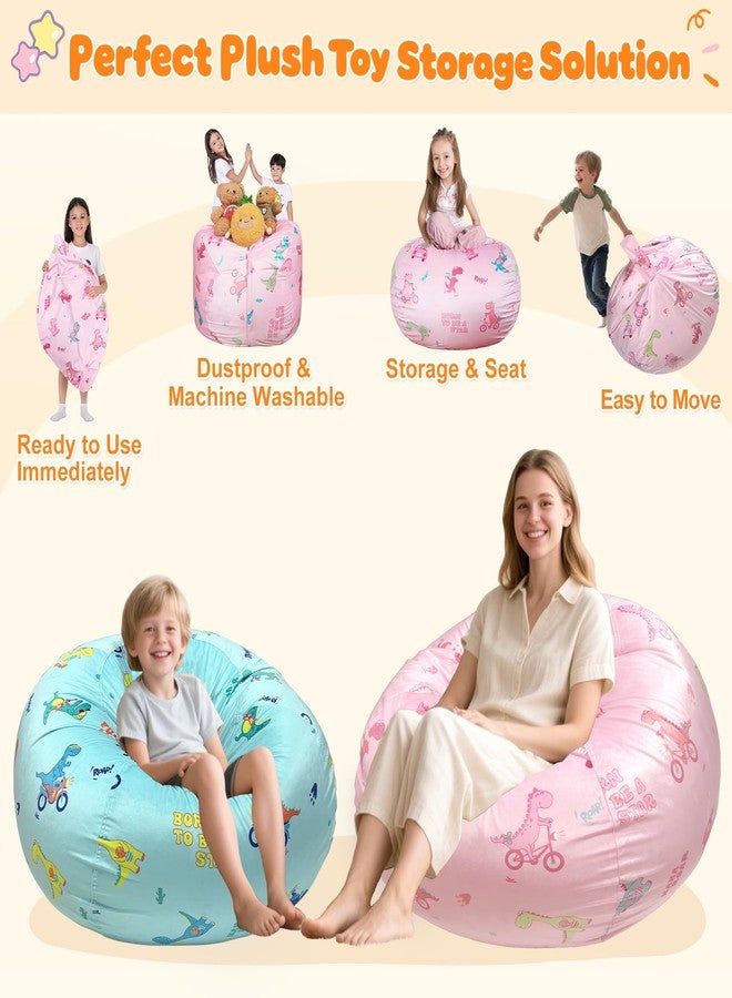 Lukeight Dinosaur Stuffed Animals Storage Bean Bag Chair Cover - Premium Velvet Organizer with YKK Zipper Holds 80+ Plush Toys, Washable Kids Room Decor (No Filling, X-Large) - Image 3